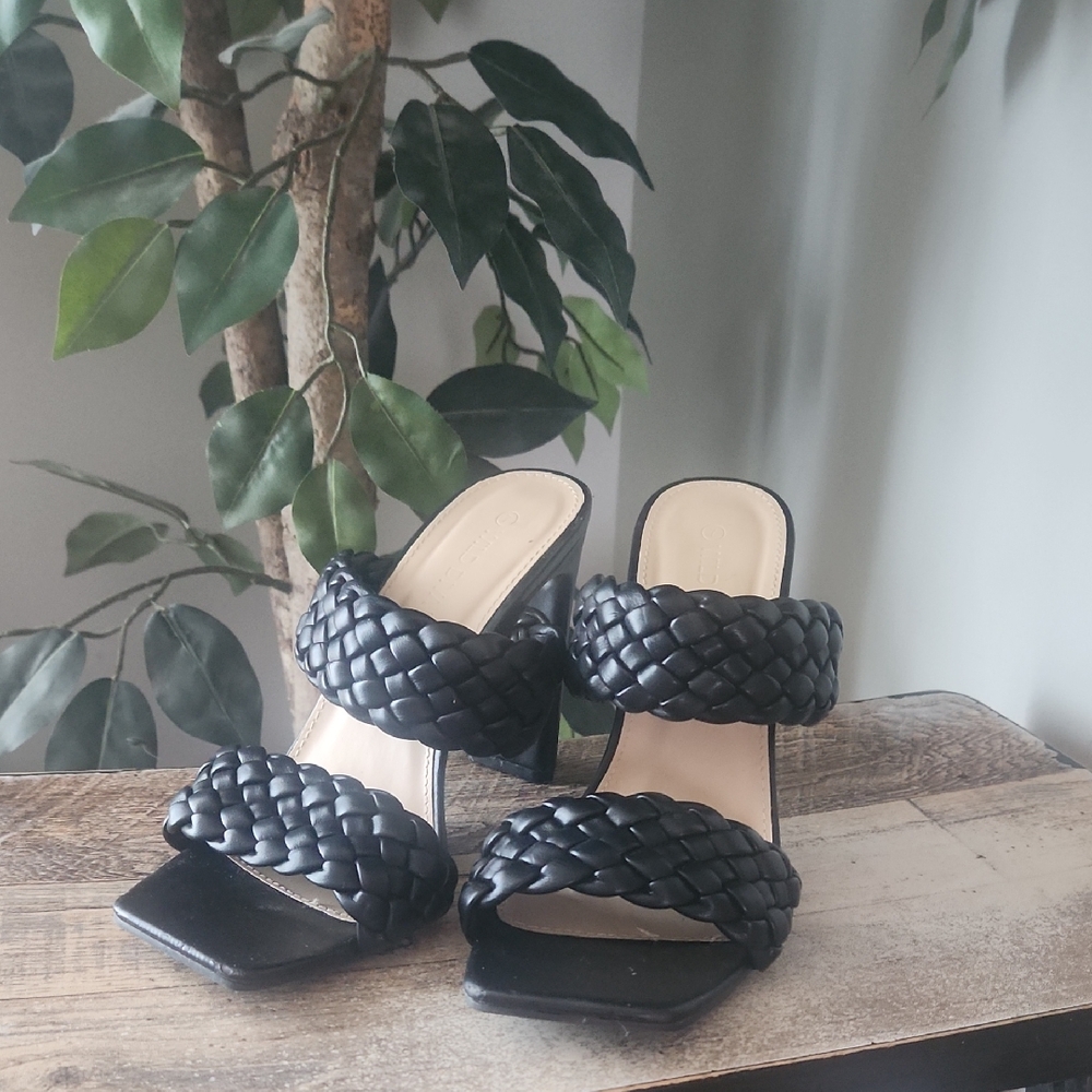Wild Diva Black Braided Heeled Sandals